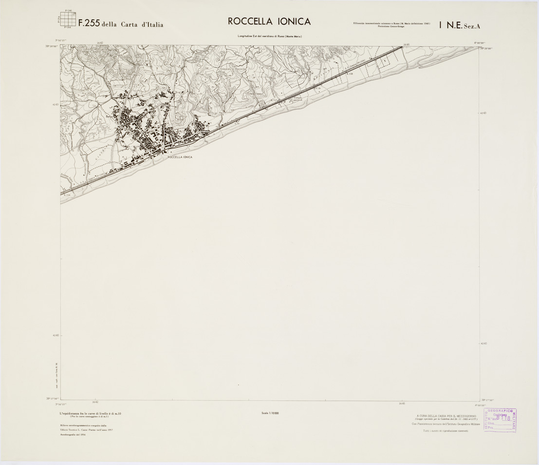 (N:7284) CARTA TOPOGRAFICA DELLA CALABRIA - Foglio 255 I N.E. SEZ.A - Roccella Ionica (B0001758) Carte e stampe antiche: riproduzione a colori su carta (formato A1)