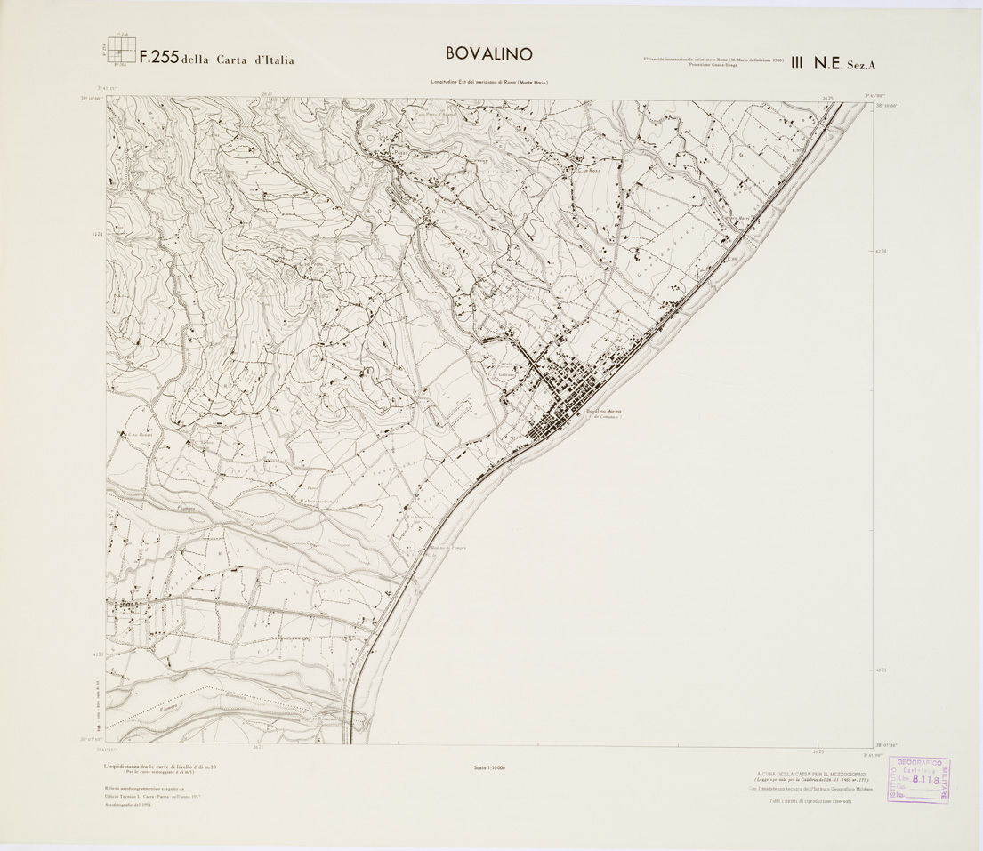 (N:7017) CARTA TOPOGRAFICA DELLA CALABRIA - Foglio 255 III N.E. SEZ.A - Bovalino (B0001764) Carte e stampe antiche: riproduzione a colori su carta (formato A1)