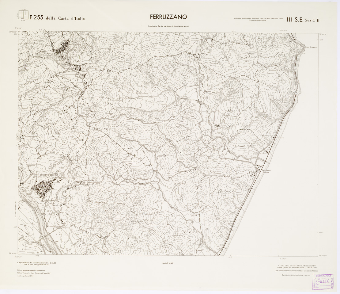 (N:7117) CARTA TOPOGRAFICA DELLA CALABRIA - Foglio 255 III S.E. SEZ.C-B - Ferruzzano (B0001769) Carte e stampe antiche: riproduzione a colori su carta (formato A1)