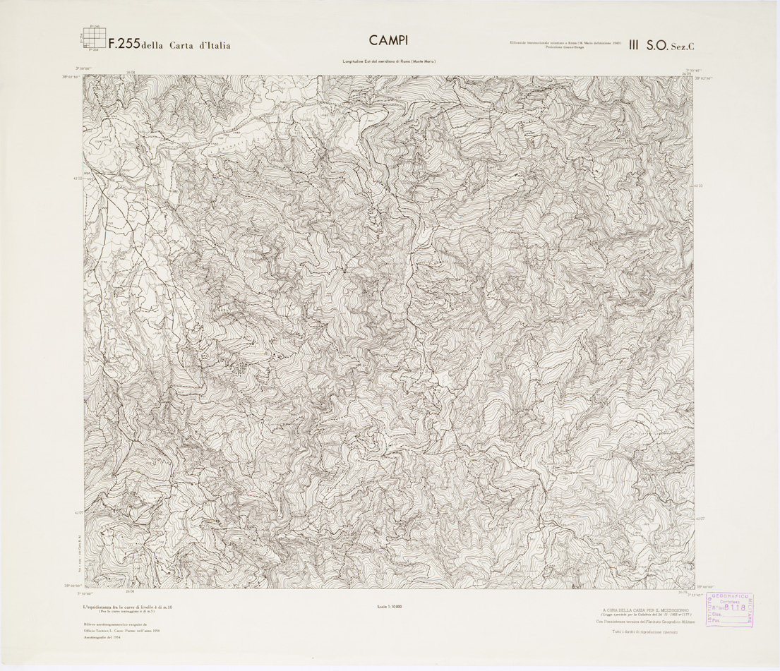 (N:7023) CARTA TOPOGRAFICA DELLA CALABRIA - Foglio 255 III S.O. SEZ.C - Campi (B0001772) Carte e stampe antiche: riproduzione a colori su carta (formato A1)