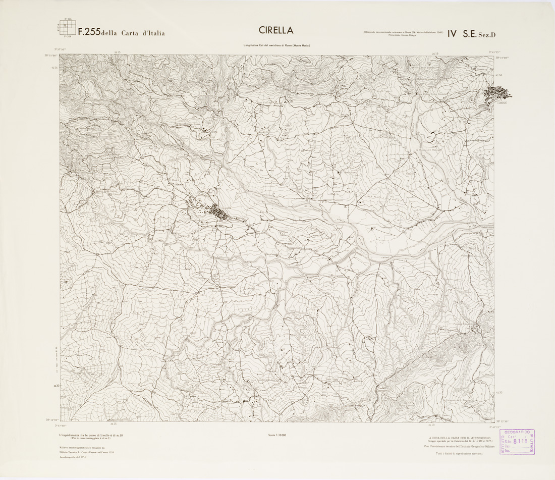 (N:7074) CARTA TOPOGRAFICA DELLA CALABRIA - Foglio 255 IV S.E. SEZ.D - Cirella (B0001787) Carte e stampe antiche: riproduzione a colori su carta (formato A1)