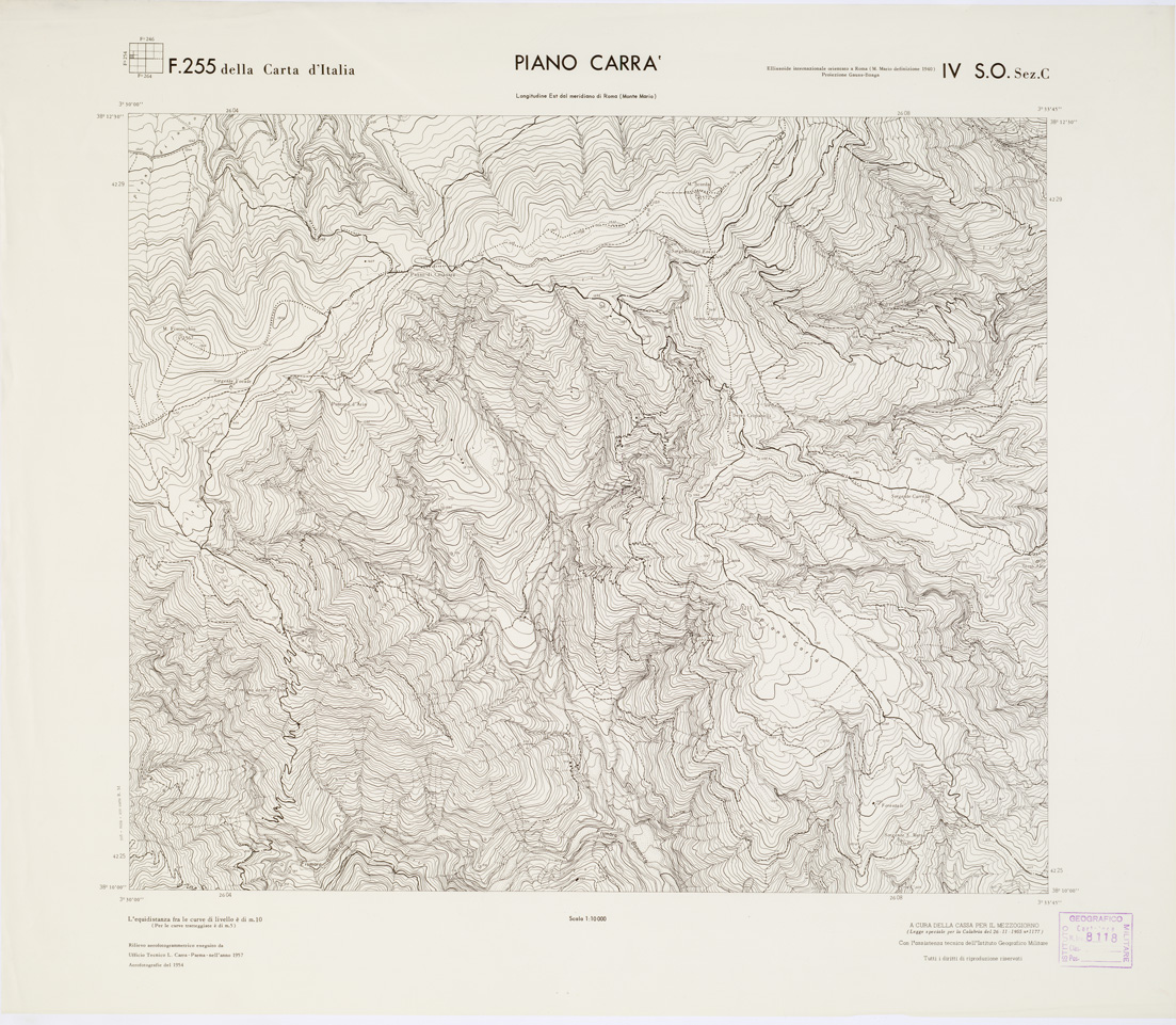 (N:7254) CARTA TOPOGRAFICA DELLA CALABRIA - Foglio 255 IV S.O. SEZ.C - Piano Carr (B0001790) Carte e stampe antiche: riproduzione a colori su carta (formato A1)