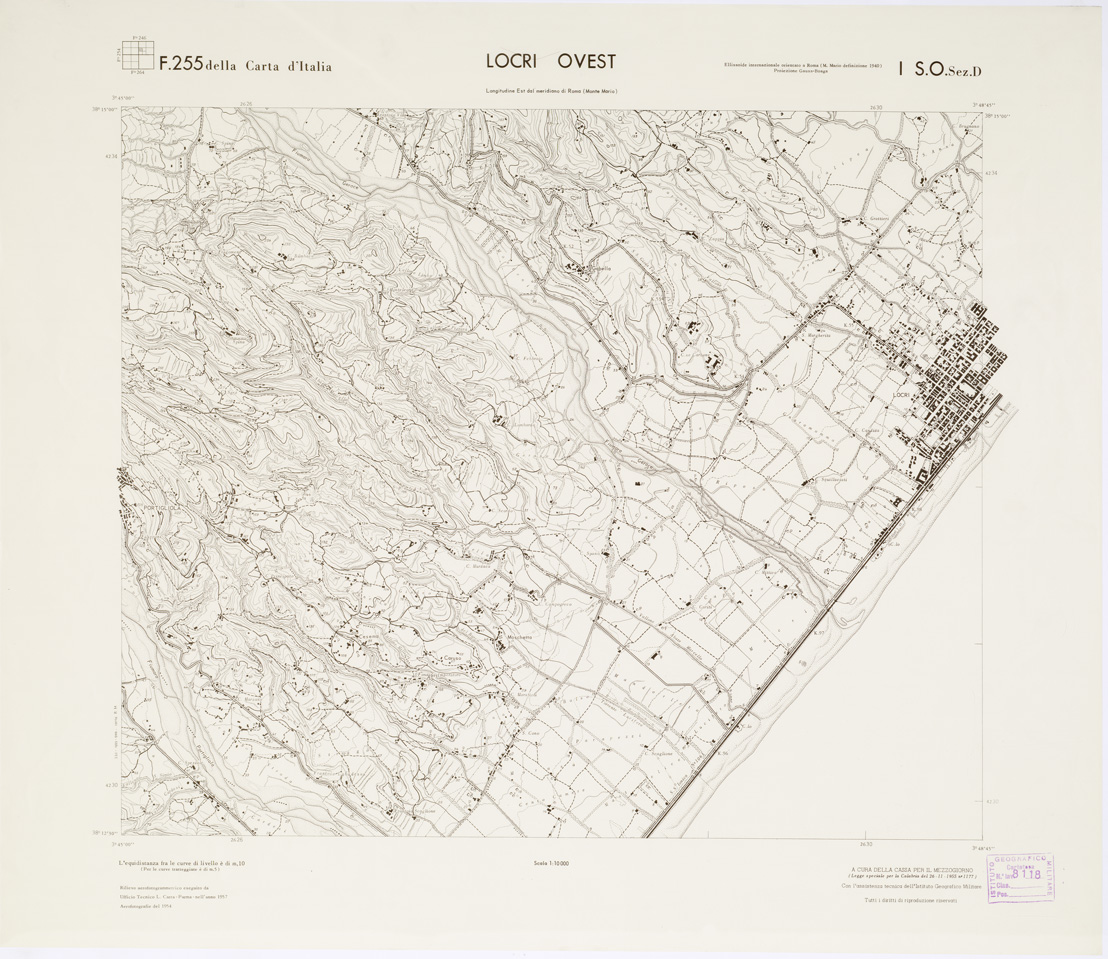 (N:7158) CARTA TOPOGRAFICA DELLA CALABRIA - Foglio 255 I S.O. SEZ.D - Locri Ovest (B0001793) Carte e stampe antiche: riproduzione a colori su carta (formato A1)