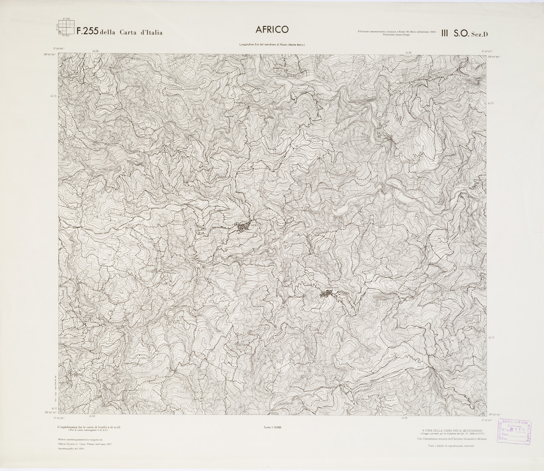 (N:6983) CARTA TOPOGRAFICA DELLA CALABRIA - Foglio 255 III S.O. SEZ.D - Africo (B0001797) Carte e stampe antiche: riproduzione a colori su carta (formato A1)