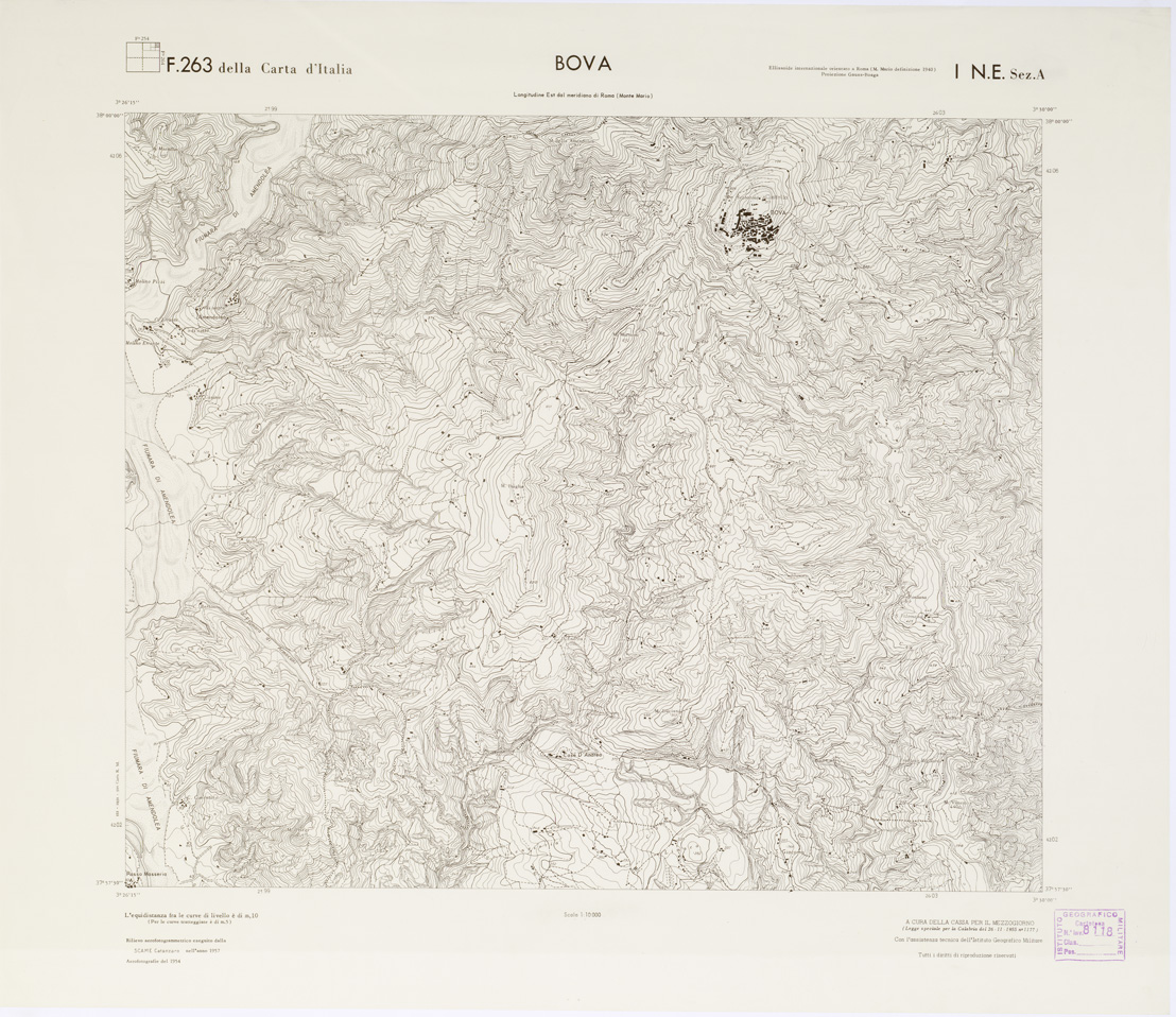 (N:7015) CARTA TOPOGRAFICA DELLA CALABRIA - Foglio 263 I N.E. SEZ.A - Bova (B0001798) Carte e stampe antiche: riproduzione a colori su carta (formato A1)