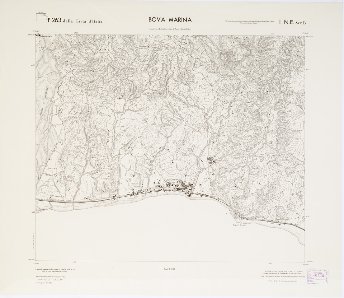 (N:7016) CARTA TOPOGRAFICA DELLA CALABRIA - Foglio 263 I N.E. SEZ.B - Bova Marina (B0001799) Carte e stampe antiche: riproduzione a colori su carta (formato A1)