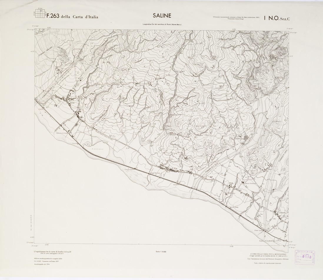 (N:7327) CARTA TOPOGRAFICA DELLA CALABRIA - Foglio 263 I N.O. SEZ.C - Saline (B0001804) Carte e stampe antiche: riproduzione a colori su carta (formato A1)
