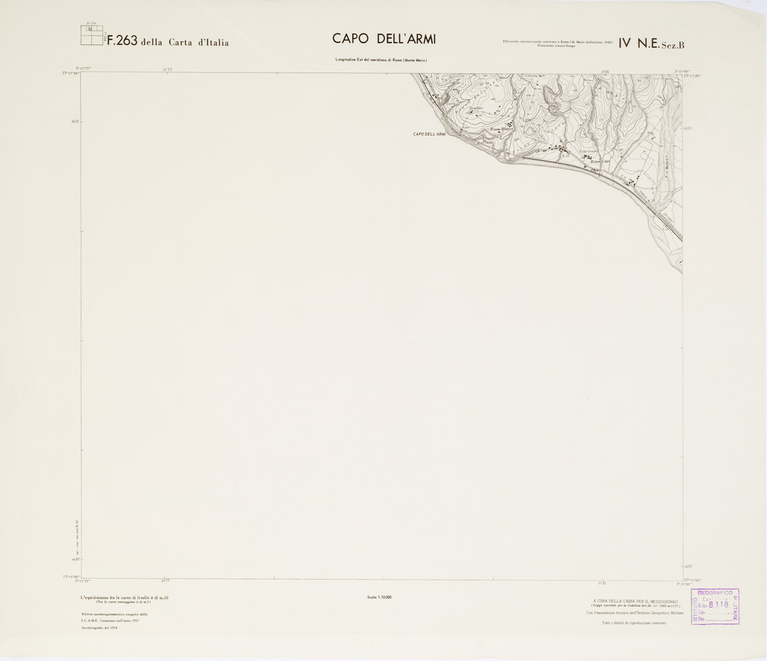 (N:7029) CARTA TOPOGRAFICA DELLA CALABRIA - Foglio 263 IV N.E. SEZ.B - Capo dell'Armi (B0001807) Carte e stampe antiche: riproduzione a colori su carta (formato A1)