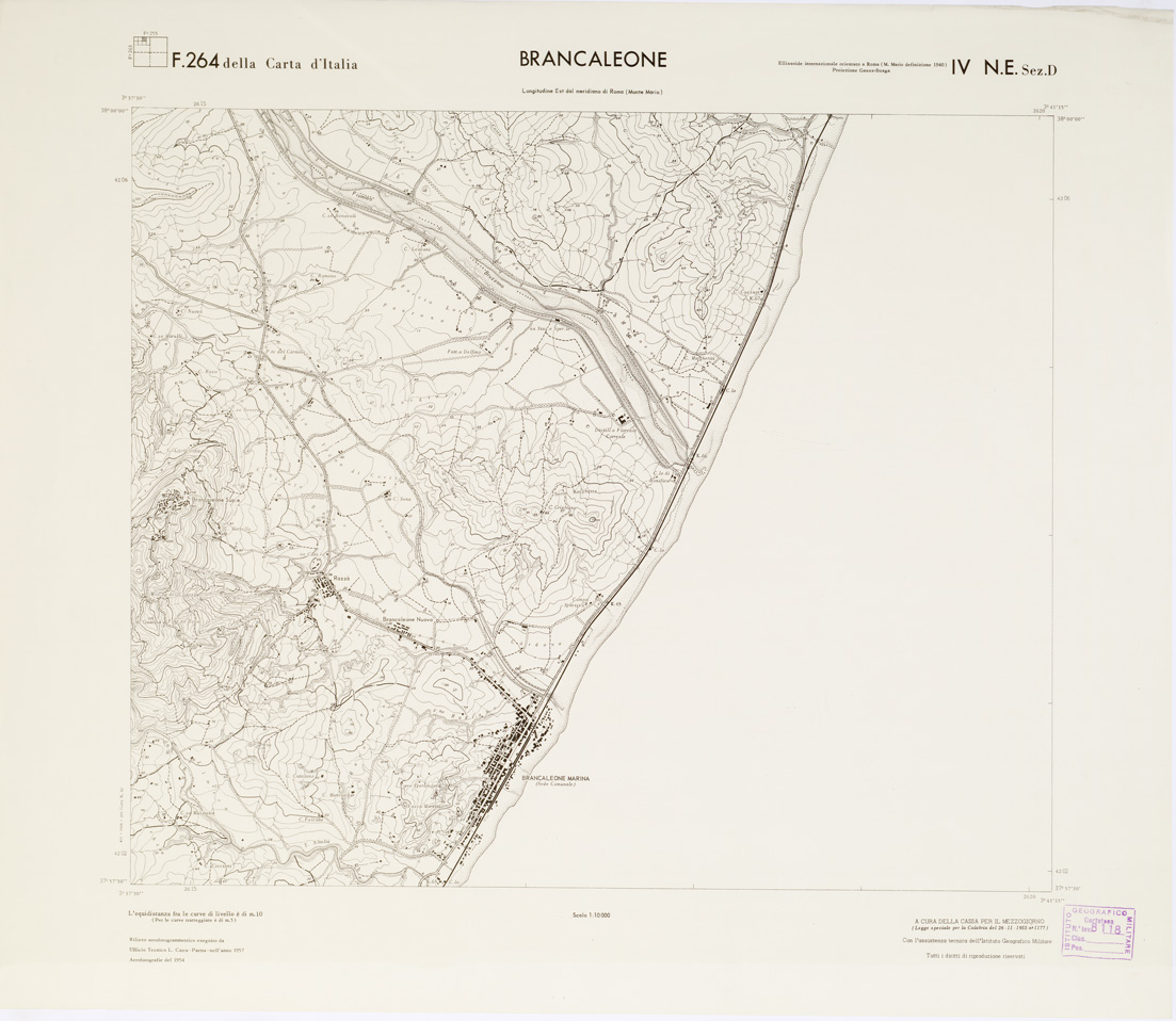 (N:7018) CARTA TOPOGRAFICA DELLA CALABRIA - Foglio 264 IV N.E. SEZ.D - Brancaleone (B0001809) Carte e stampe antiche: riproduzione a colori su carta (formato A1)