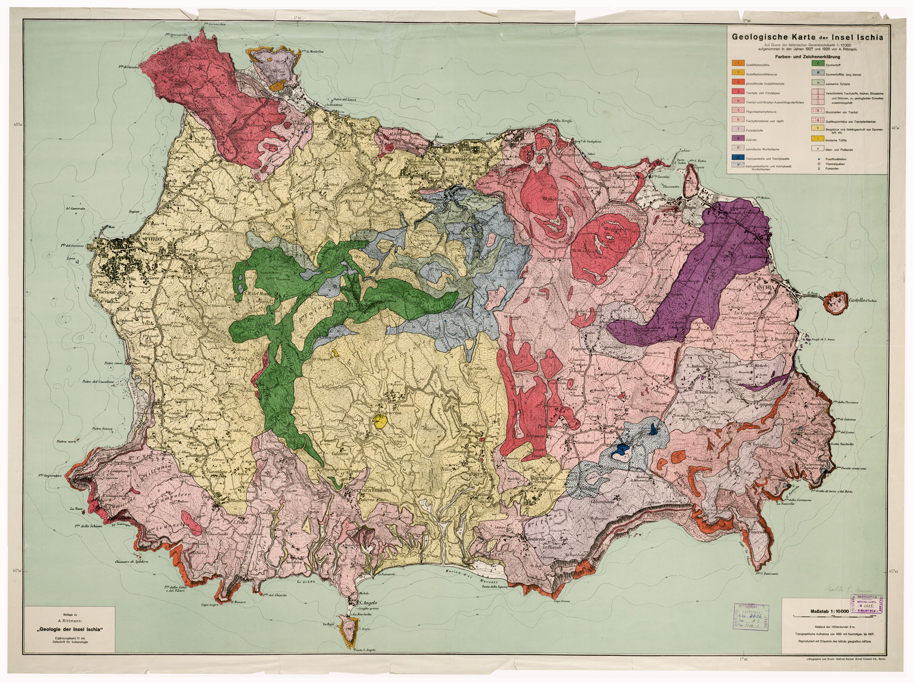 (N:10396) GEOLOGISCHE KARTE DER INSEL ISCHIA (B0002055) Carte e stampe antiche: riproduzione a colori su carta (formato A1)
