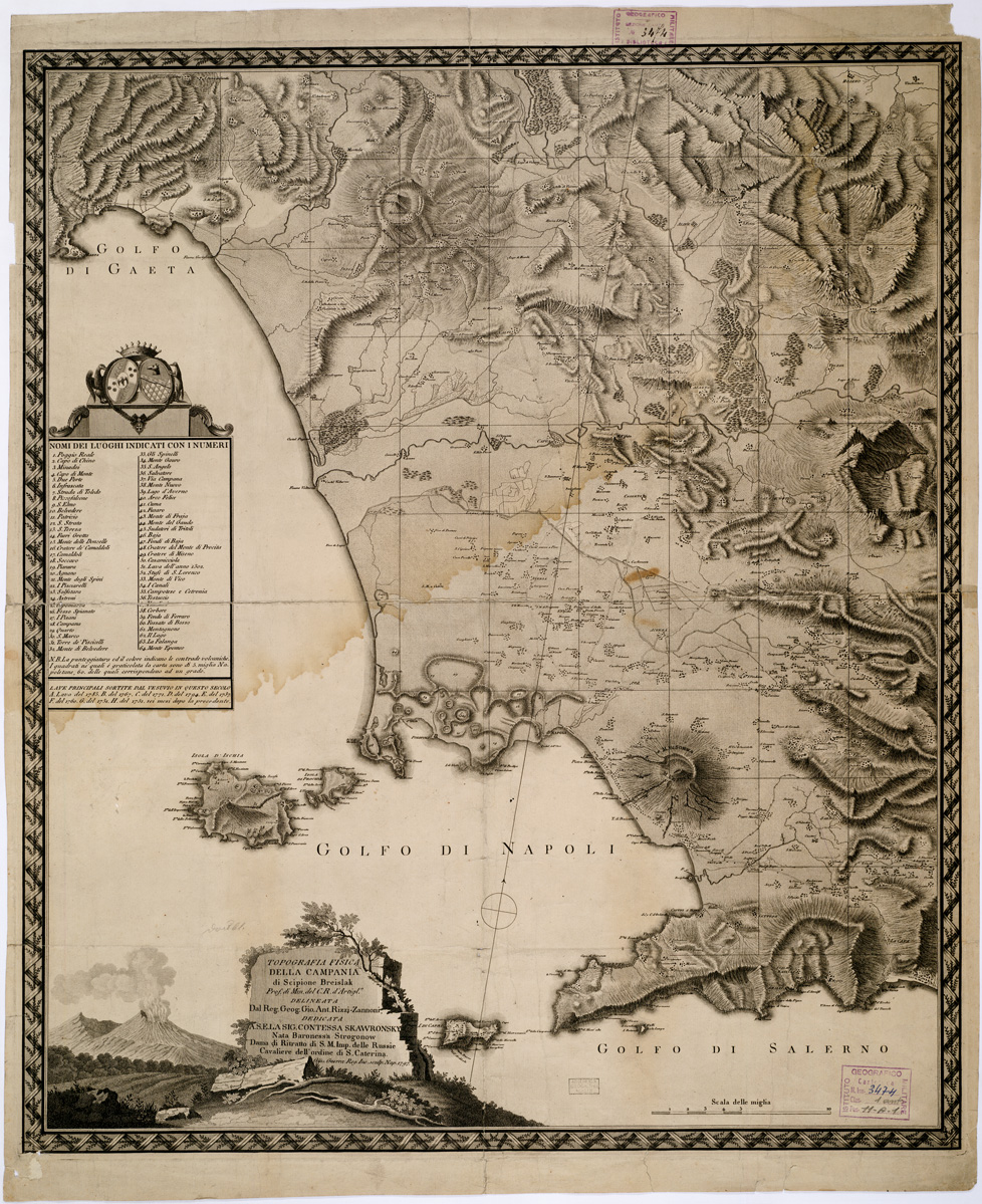 (N:12876) TOPOGRAFIA FISICA DELLA CAMPANIA (B0002060) Carte e stampe antiche: riproduzione a colori su carta (formato A1)