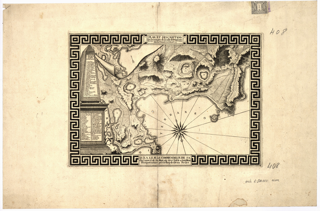 (N:14074) PLAN ET DESCRIPTION DU TERRITOIRE DE LA VILLE DE POUSSOLE RENDU A LA DERNIERE PERFECTION PAR C. LE SIEUR ETIENNE GIRARD ARCHITECTE, L. 1771 - Pozzuoli (B0002075) Carte e stampe antiche: riproduzione a colori su carta (formato A1)