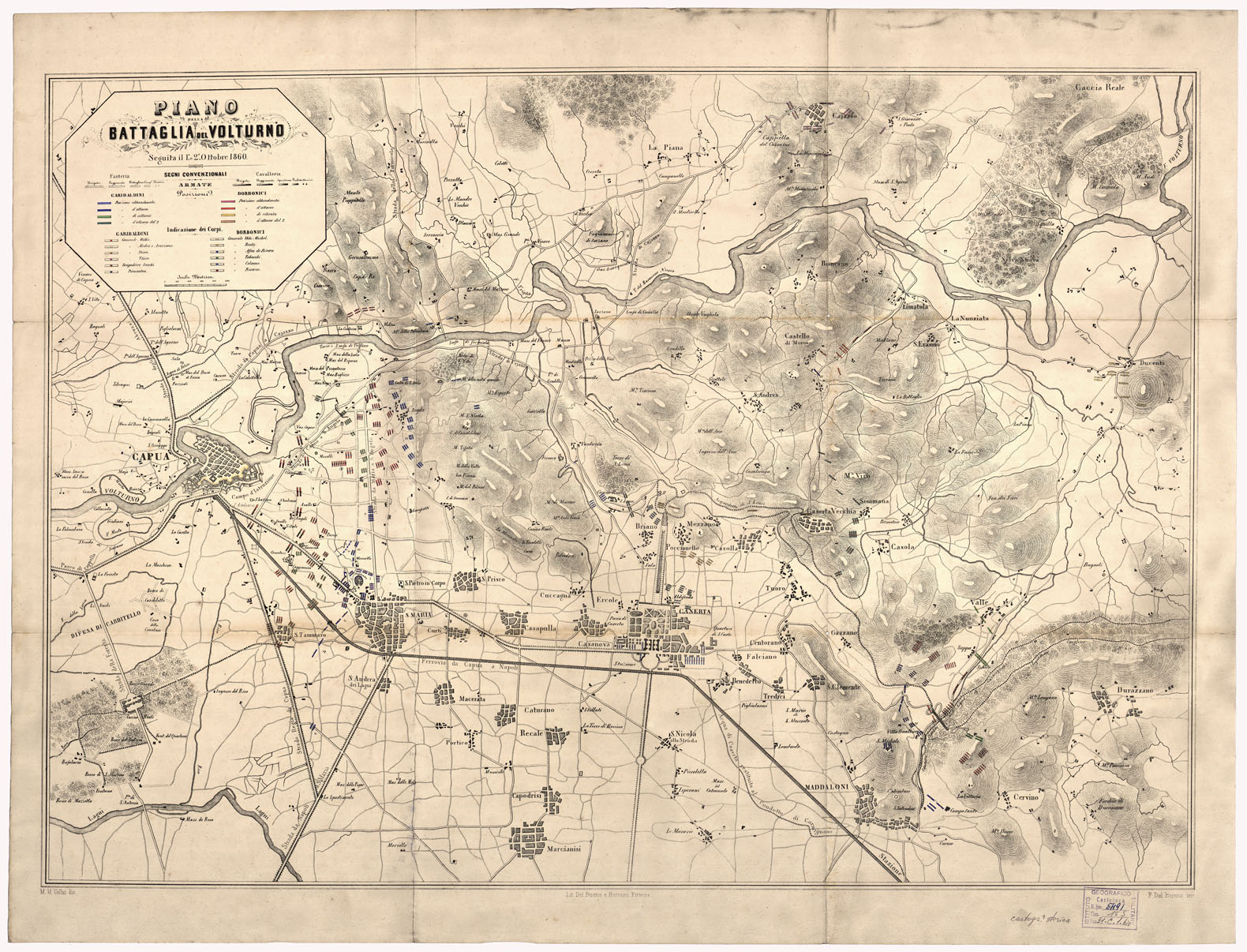 (N:13277) PIANO DELLA BATTAGLIA DEL VOLTURNO AVVENUTA IL 1 E IL 2 OTTOBRE 1860 (B0002079) Carte e stampe antiche: riproduzione a colori su carta (formato A1)