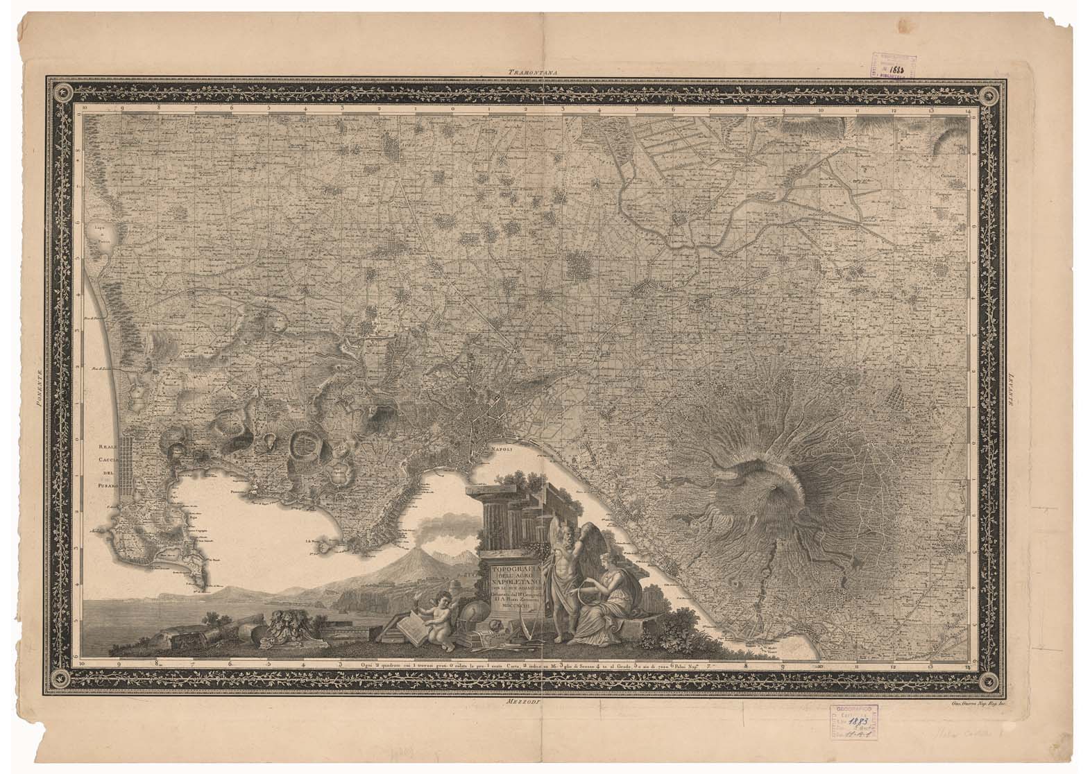 (N:13089) TOPOGRAFIA DELL'AGRO NAPOLETANO CON LE SUE ADIACENZE DELINEATA DAL R. GEOGRAFO G. A. RIZZI ZANNONI, 1793 (B0002086) Carte e stampe antiche: riproduzione a colori su carta (formato A1)