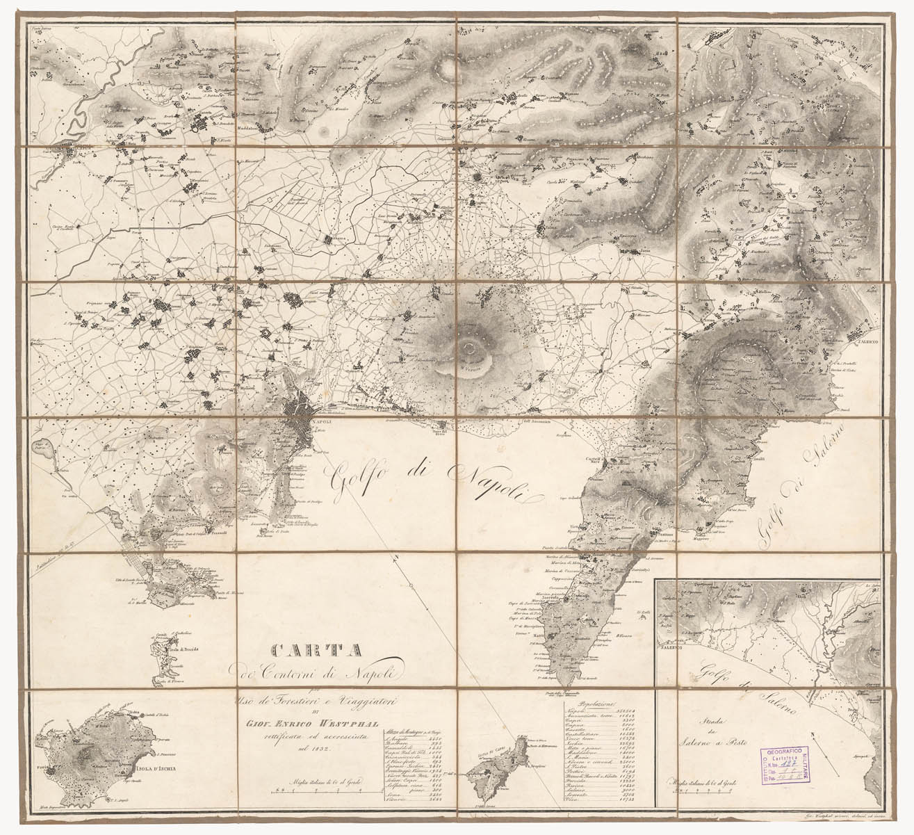 (N:1448) CARTA DEI CONTORNI DI NAPOLI PER USO DEI FORESTIERI E VIAGGIATORI (B0002088) Carte e stampe antiche: riproduzione a colori su carta (formato A1)