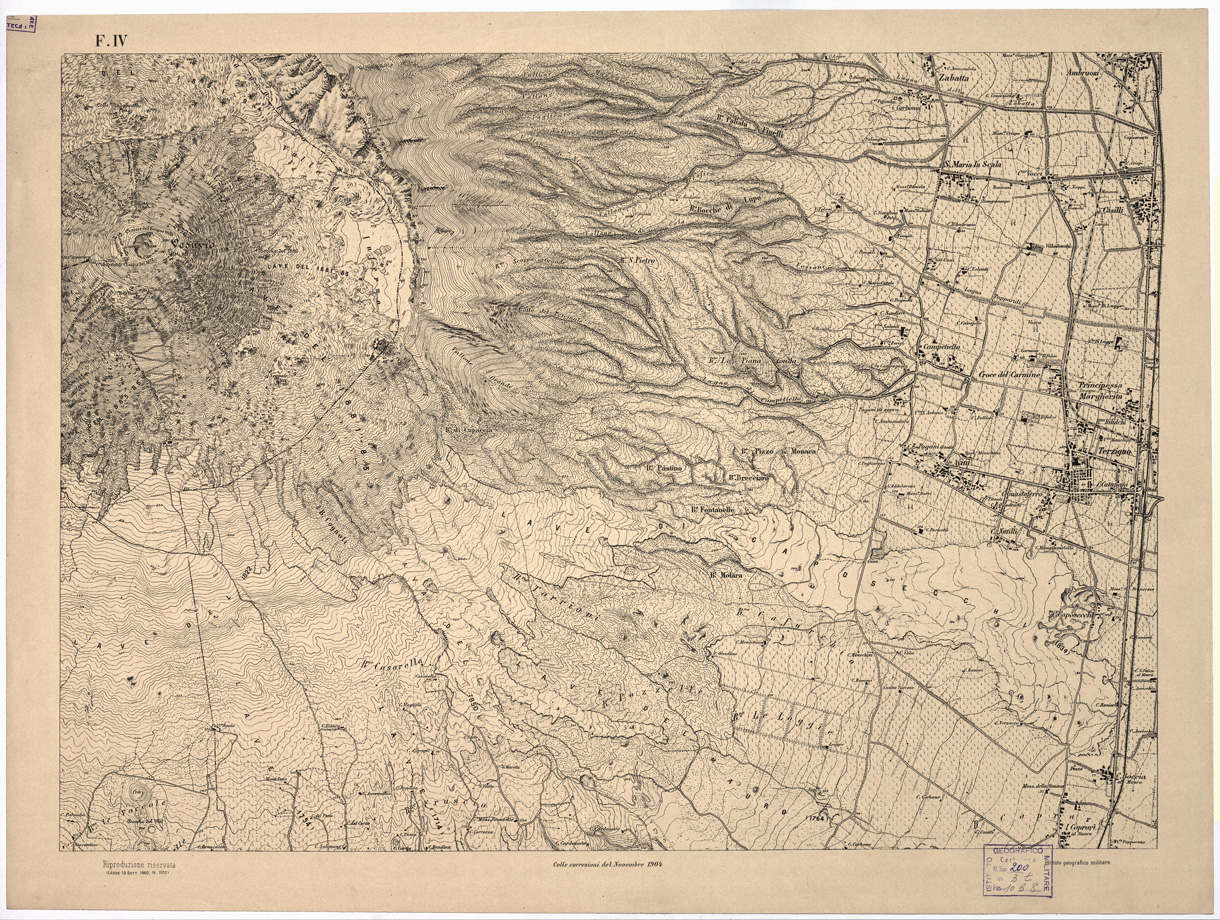(N:6593) CARTA TOPOGRAFICA DEL MONTE VESUVIO RILEVATA... - Foglio IV (B0002093) Carte e stampe antiche: riproduzione a colori su carta (formato A1)