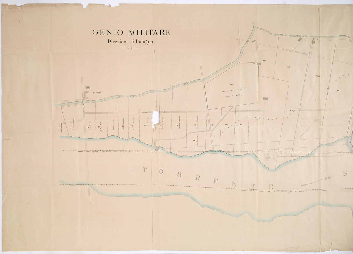 (N:14124) TOPOGRAFIA DEL POLIGONO DI SASSUOLO SUL TORRENTE SECCHIA (B0002143, B0002144, B2143-44) Carte e stampe antiche: riproduzione a colori su carta (formato A1)