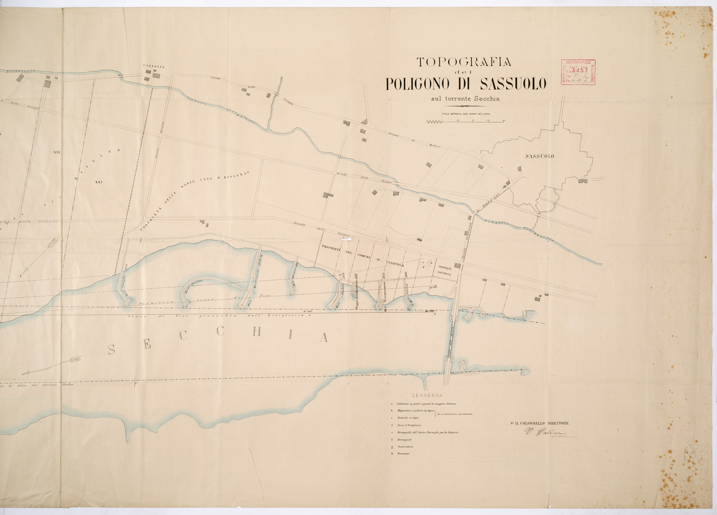 (N:14124) TOPOGRAFIA DEL POLIGONO DI SASSUOLO SUL TORRENTE SECCHIA (B0002143, B0002144, B2143-44) Carte e stampe antiche: riproduzione a colori su carta (formato A1)