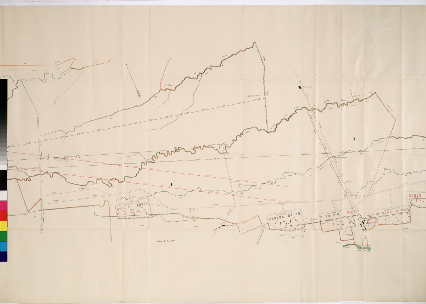(N:13106) TOPOGRAFIA DEL POLIGONO DEL CAMPO DI S. MAURIZIO (B0002154, B0002155, B0002156, B2154-56) Carte e stampe antiche: riproduzione a colori su carta (formato A1)