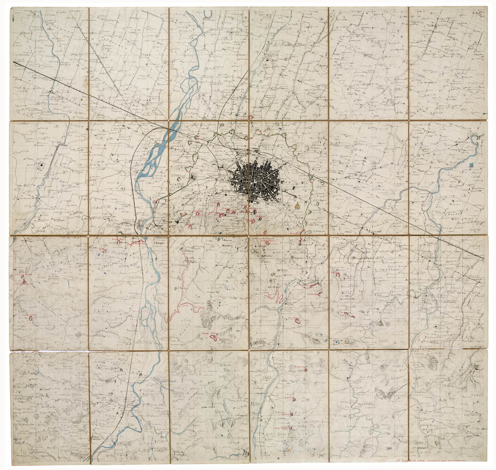 (N:412) BOLOGNA E DINTORNI CON SISTEMA DI FORTIFICAZIONI DEL GEN. MANFREDO FANTI (B0002157) Carte e stampe antiche: riproduzione a colori su carta (formato A1)