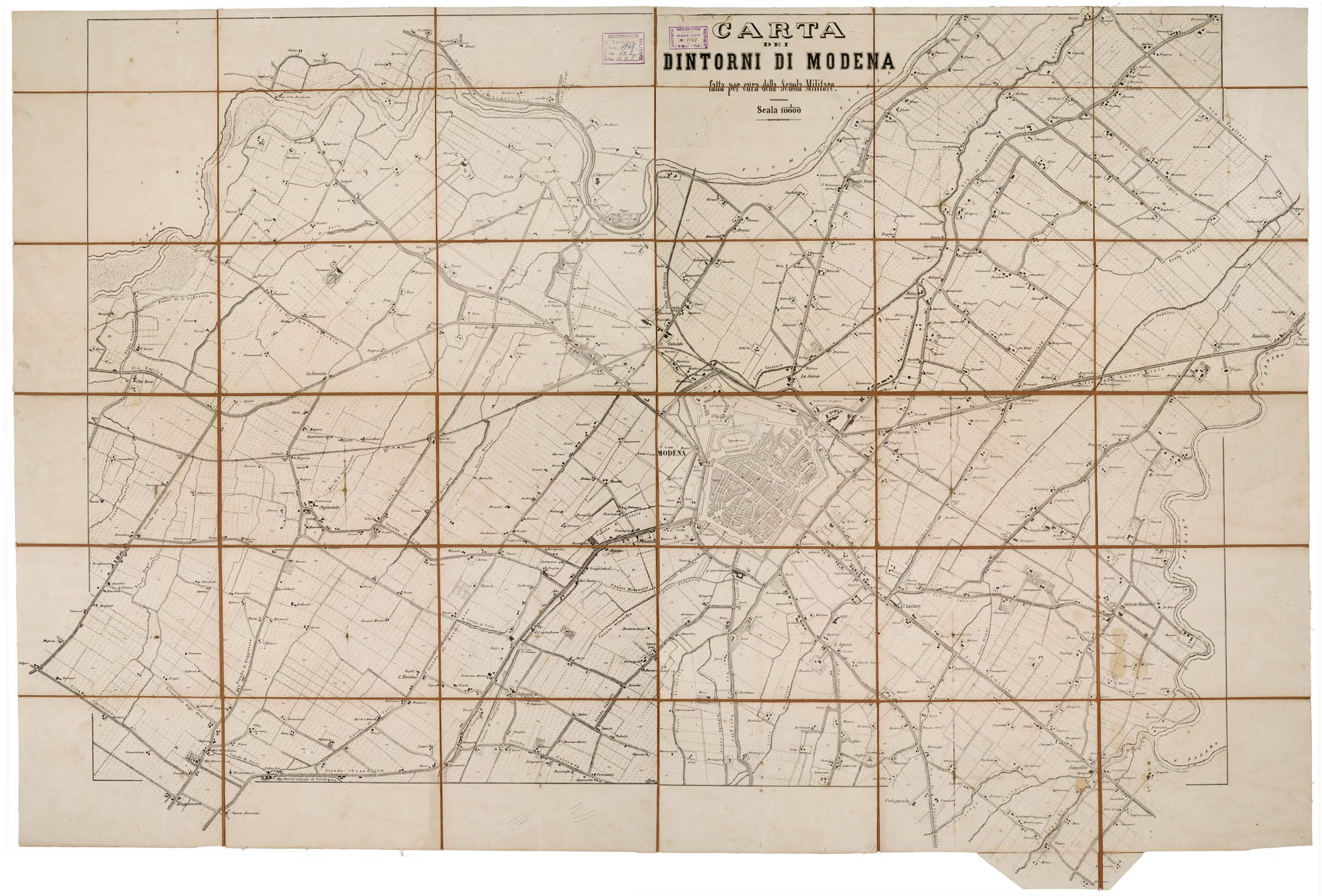 (N:1565) CARTA DEI DINTORNI DI MODENA FATTA PER CURA DELLA SCUOLA MILITARE (s. d.). (B0002189) Carte e stampe antiche: riproduzione a colori su carta (formato A1)