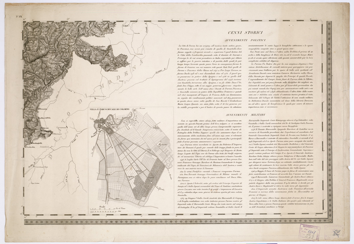 (N:6454) CARTA TOPOGRAFICA DEI DUCATI DI PARMA, PIACENZA E GUASTALLA... - Foglio IX (B0002209) Carte e stampe antiche: riproduzione a colori su carta (formato A1)