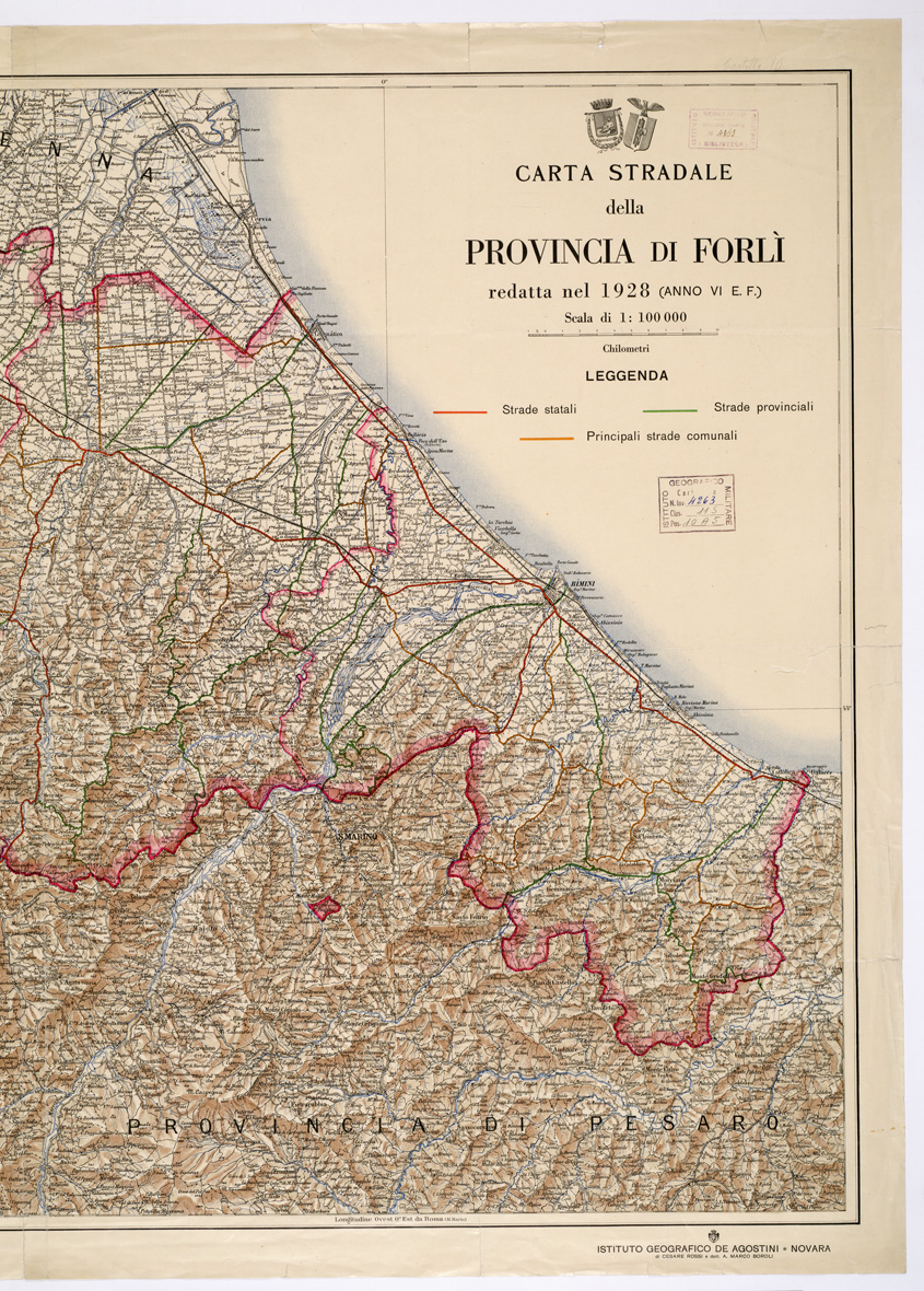 (N:5879) CARTA STRADALE DELLA PROVINCIA DI FORLI' REDATTA NEL 1928 (B0002222, B0002223, B2222-23) Carte e stampe antiche: riproduzione a colori su carta (formato A1)