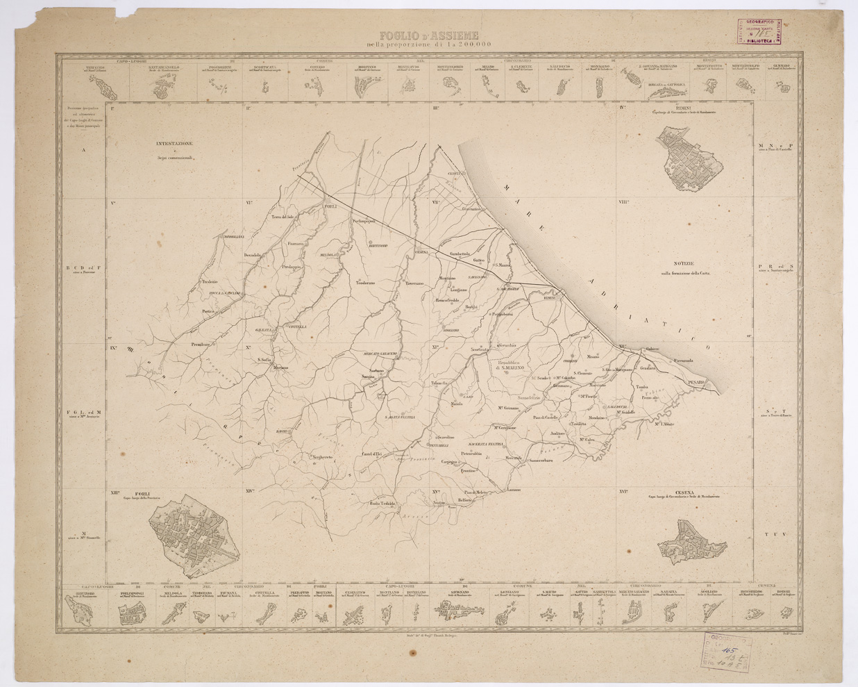 (N:7780) CARTA TOPOGRAFICA DELLA PROVINCIA DI FORLI'... - Quadro d'unione (B0002226) Carte e stampe antiche: riproduzione a colori su carta (formato A1)