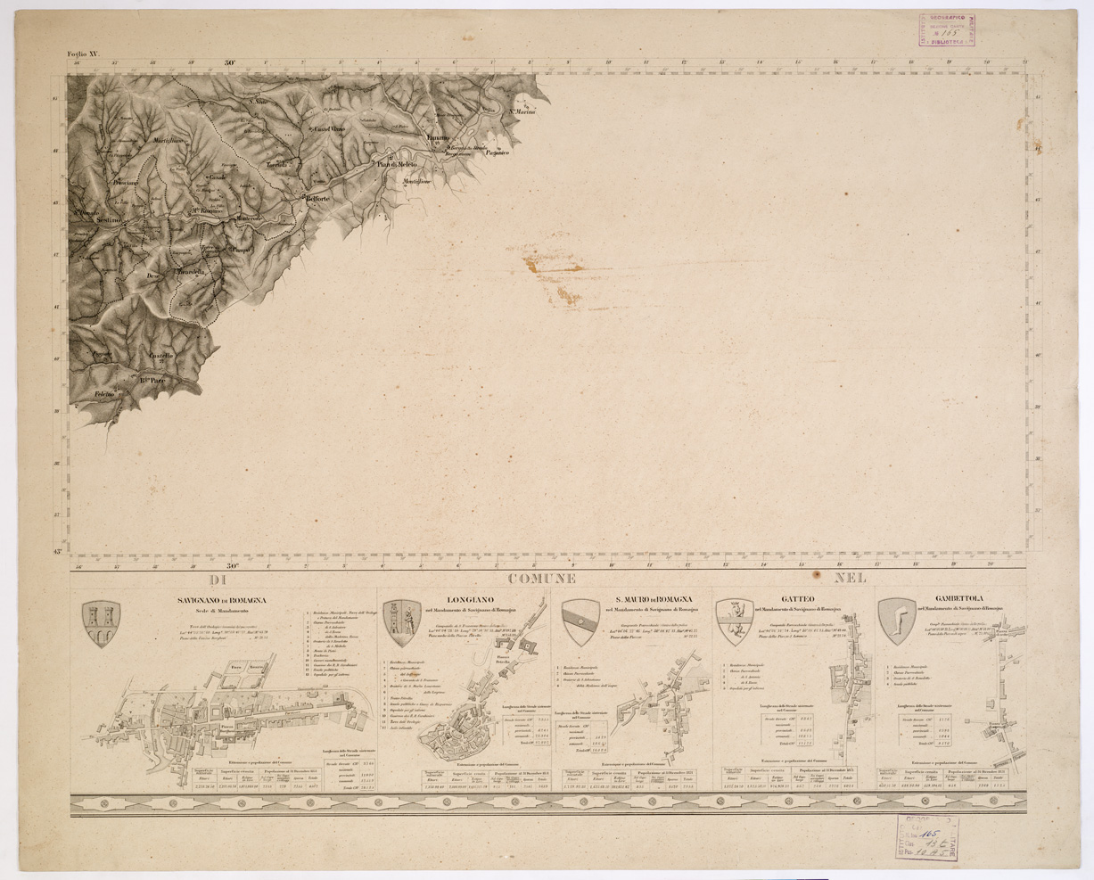 (N:7795) CARTA TOPOGRAFICA DELLA PROVINCIA DI FORLI'... - Foglio XV (B0002239) Carte e stampe antiche: riproduzione a colori su carta (formato A1)
