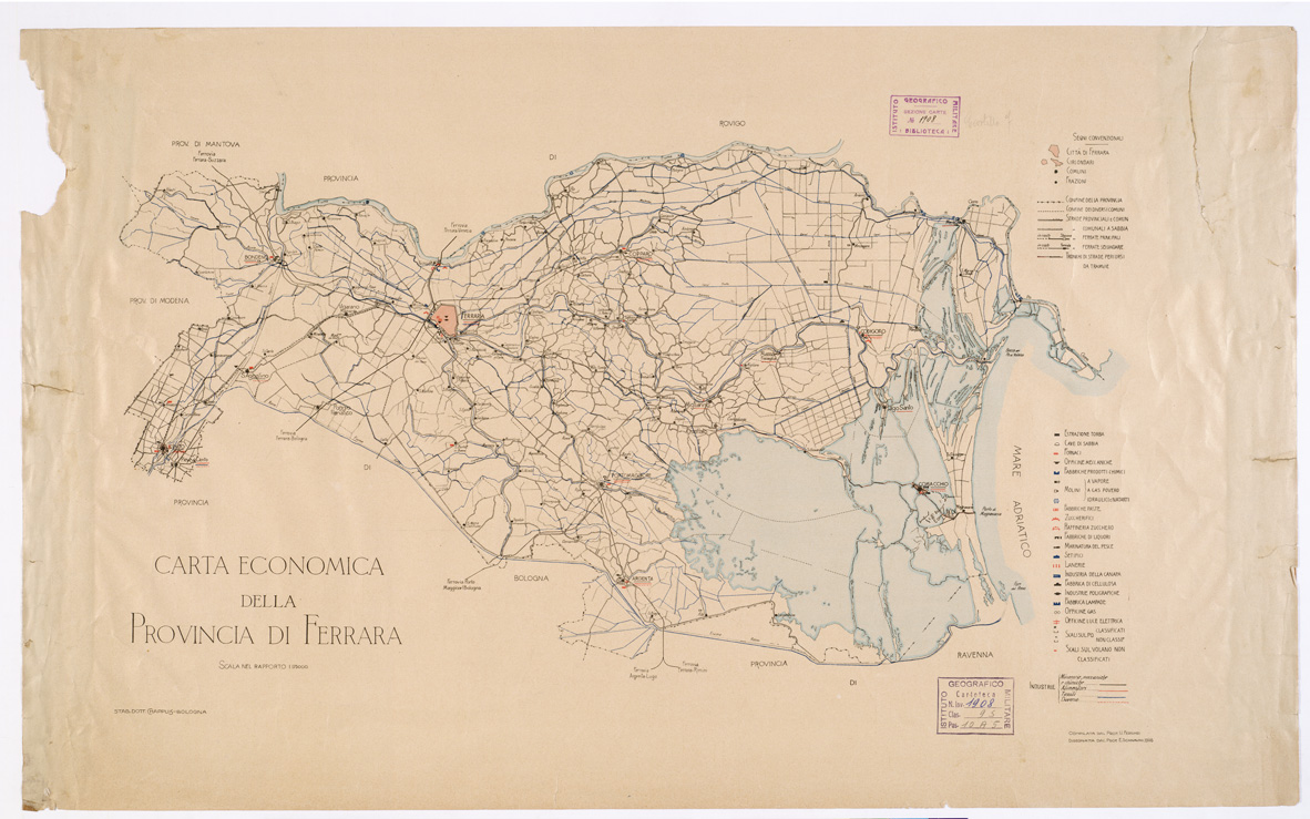(N:4519) CARTA ECONOMICA DELLA PROVINCIA DI FERRARA (B0002252) Carte e stampe antiche: riproduzione a colori su carta (formato A1)
