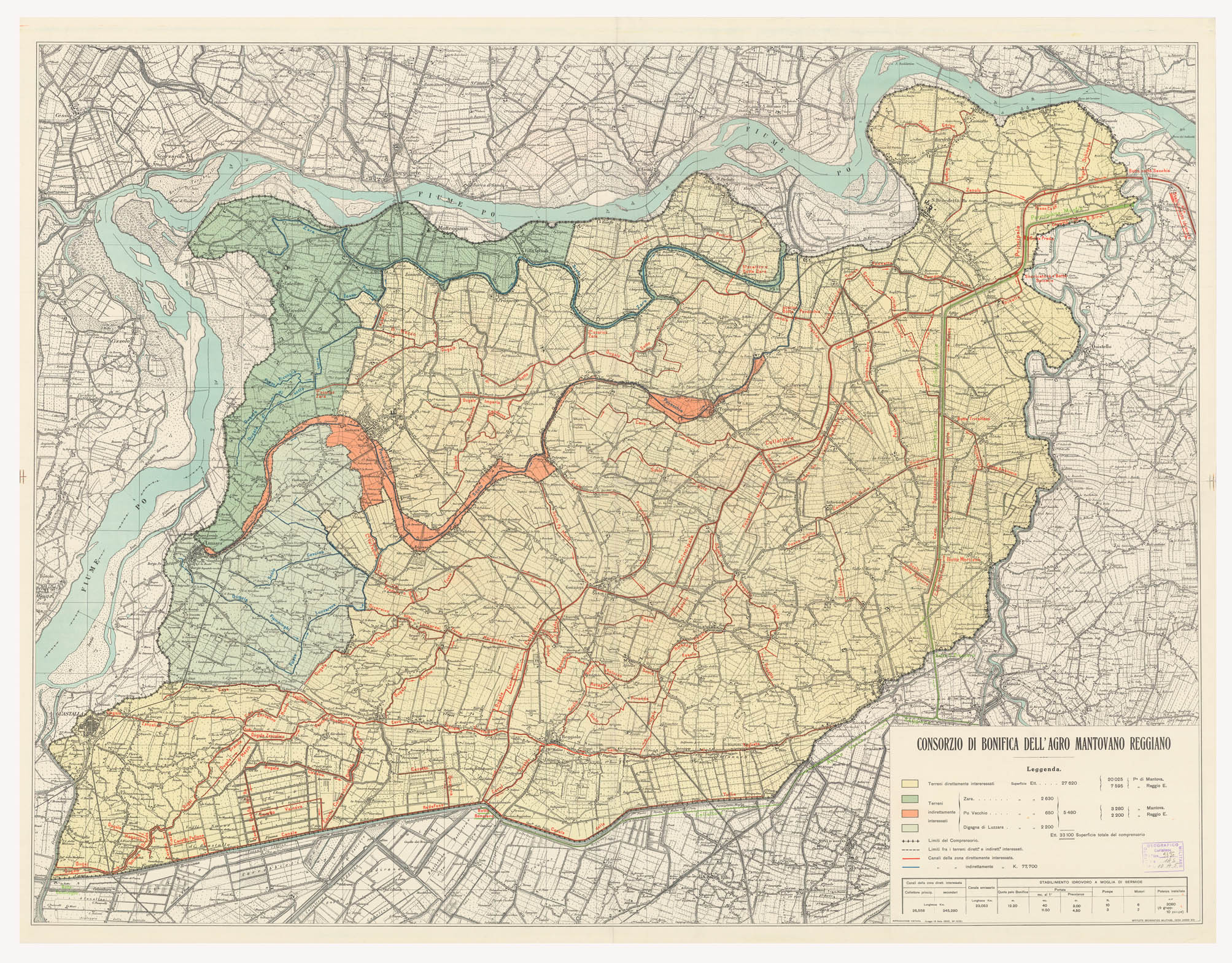 (N:9072) CONSORZIO DI BONIFICA DELL'AGRO MANTOVANO REGGIANO (B0002253) Carte e stampe antiche: riproduzione a colori su carta (formato A1)