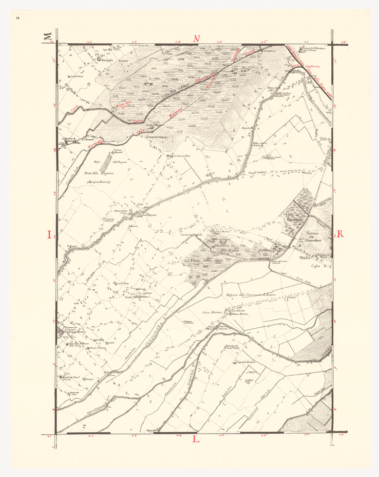 (N:8233) CARTA TOPOGRAFICA DI TUTTA LA PIANURA BOLOGNESE - Tavola 14 (B0002299) Carte e stampe antiche: riproduzione a colori su carta (formato A1)