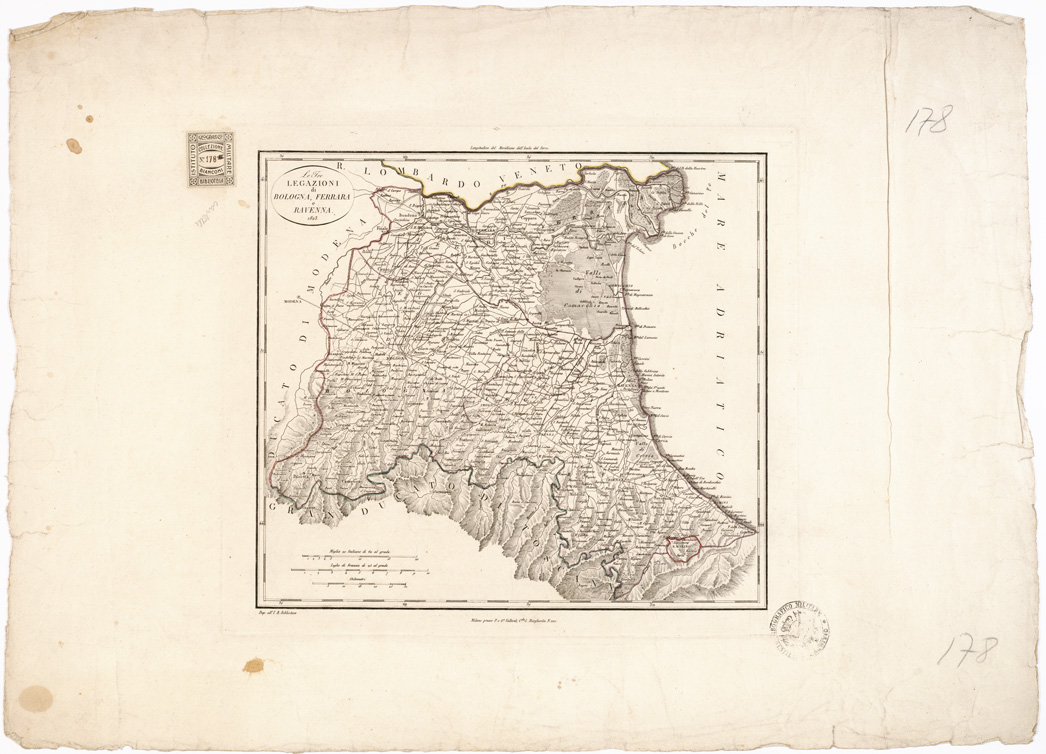 (N:11524) LE TRE LEGAZIONI DI BOLOGNA, FERRARA E RAVENNA (B0002361) Carte e stampe antiche: riproduzione a colori su carta (formato A1)