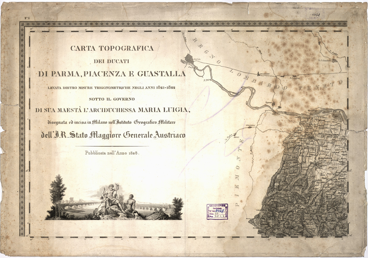(N:6441) CARTA TOPOGRAFICA DEI DUCATI DI PARMA, PIACENZA E GUASTALLA... - Foglio I (B0002402) Carte e stampe antiche: riproduzione a colori su carta (formato A1)