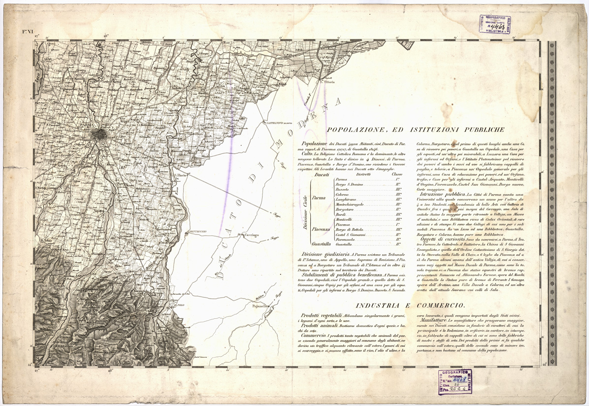 (N:6447) CARTA TOPOGRAFICA DEI DUCATI DI PARMA, PIACENZA E GUASTALLA... - Foglio VI (B0002407) Carte e stampe antiche: riproduzione a colori su carta (formato A1)