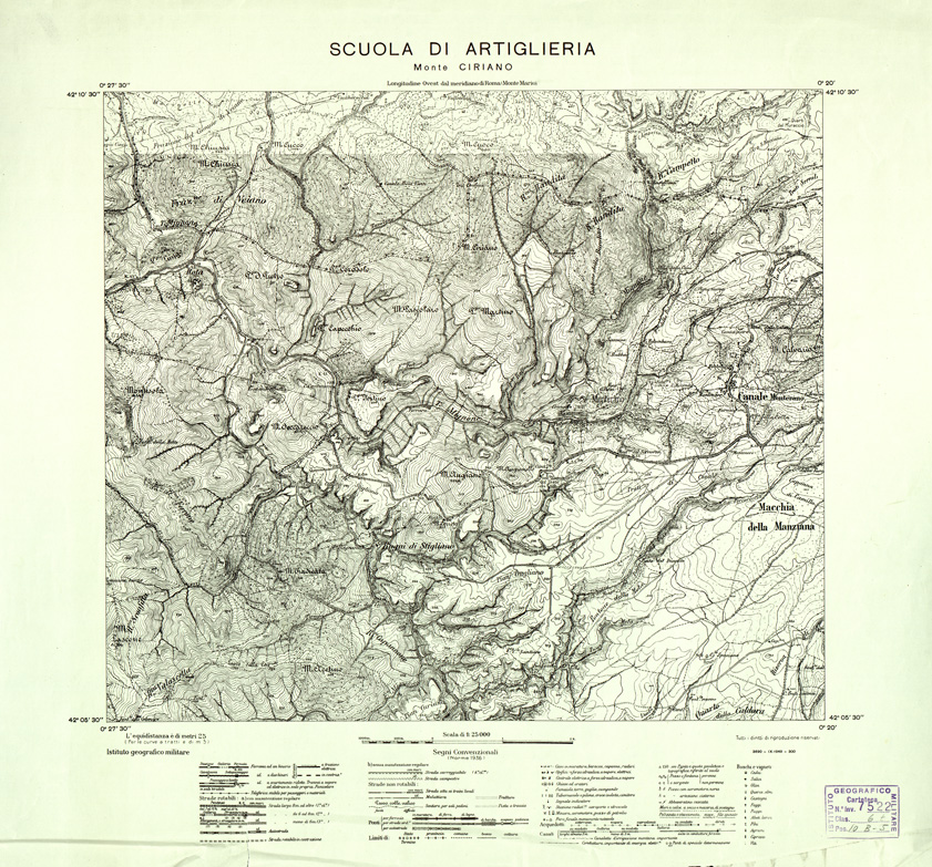 (N:15824) SCUOLA DI ARTIGLIERIA - Monte Ciriano (B0002535) Carte e stampe antiche: riproduzione a colori su carta (formato A1)