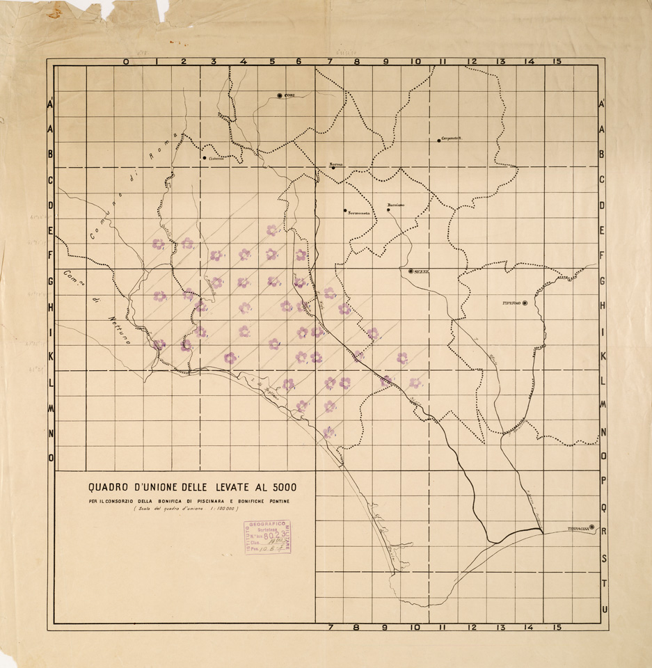 (N:15306) RILIEVO DELLA ZONA DI LITTORIA COL METODO NISTRI - Quadro d'Unione (B0002572) Carte e stampe antiche: riproduzione a colori su carta (formato A1)