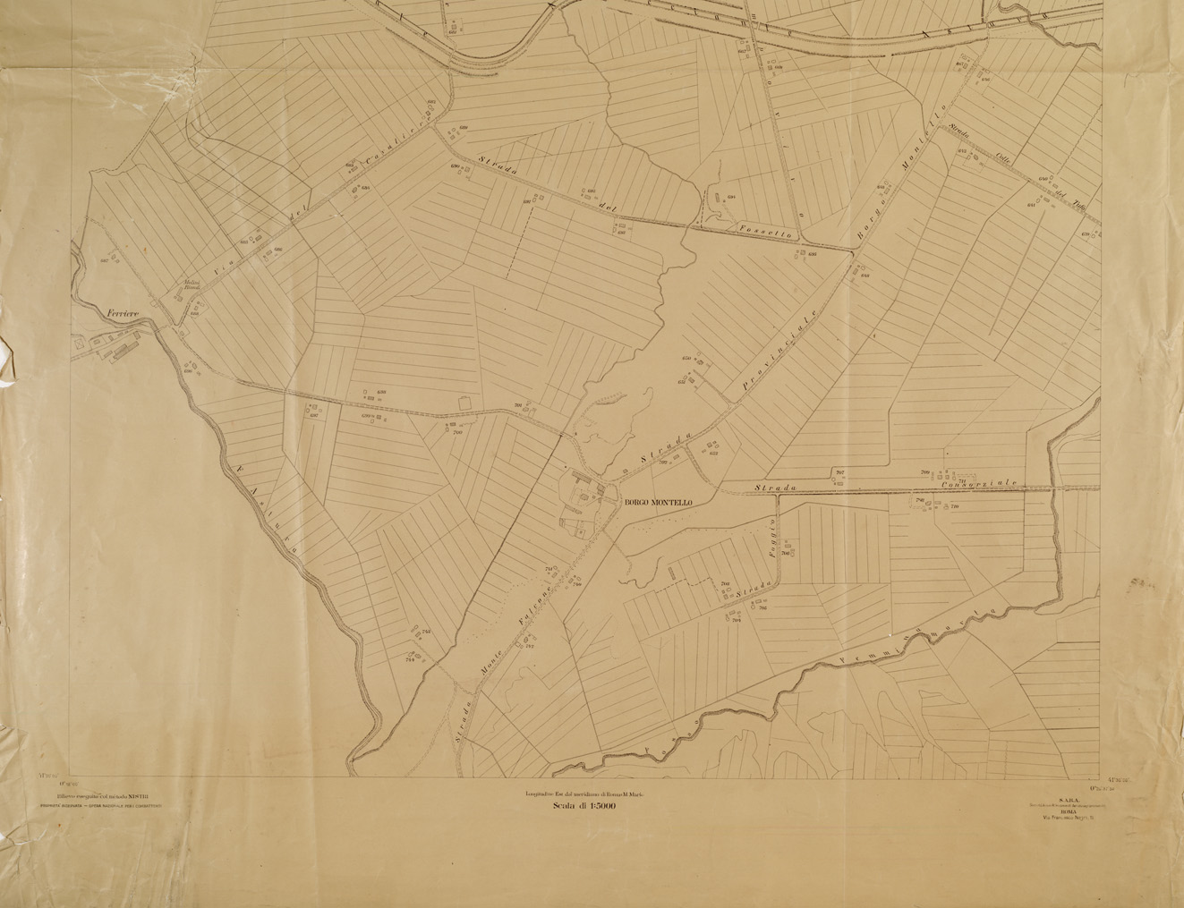 (N:15253) RILIEVO DELLA ZONA DI LITTORIA COL METODO NISTRI - Foglio E1-F1 - Borgo Montello (B0002573, B0002574, B2573-74) Carte e stampe antiche: riproduzione a colori su carta (formato A1)