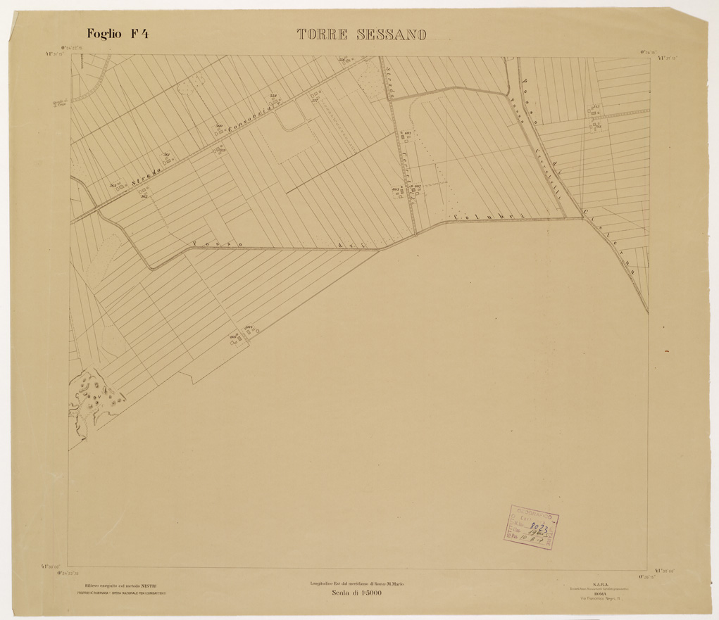 (N:15260) RILIEVO DELLA ZONA DI LITTORIA COL METODO NISTRI - Foglio F4 - Torre Sessano (B0002580) Carte e stampe antiche: riproduzione a colori su carta (formato A1)