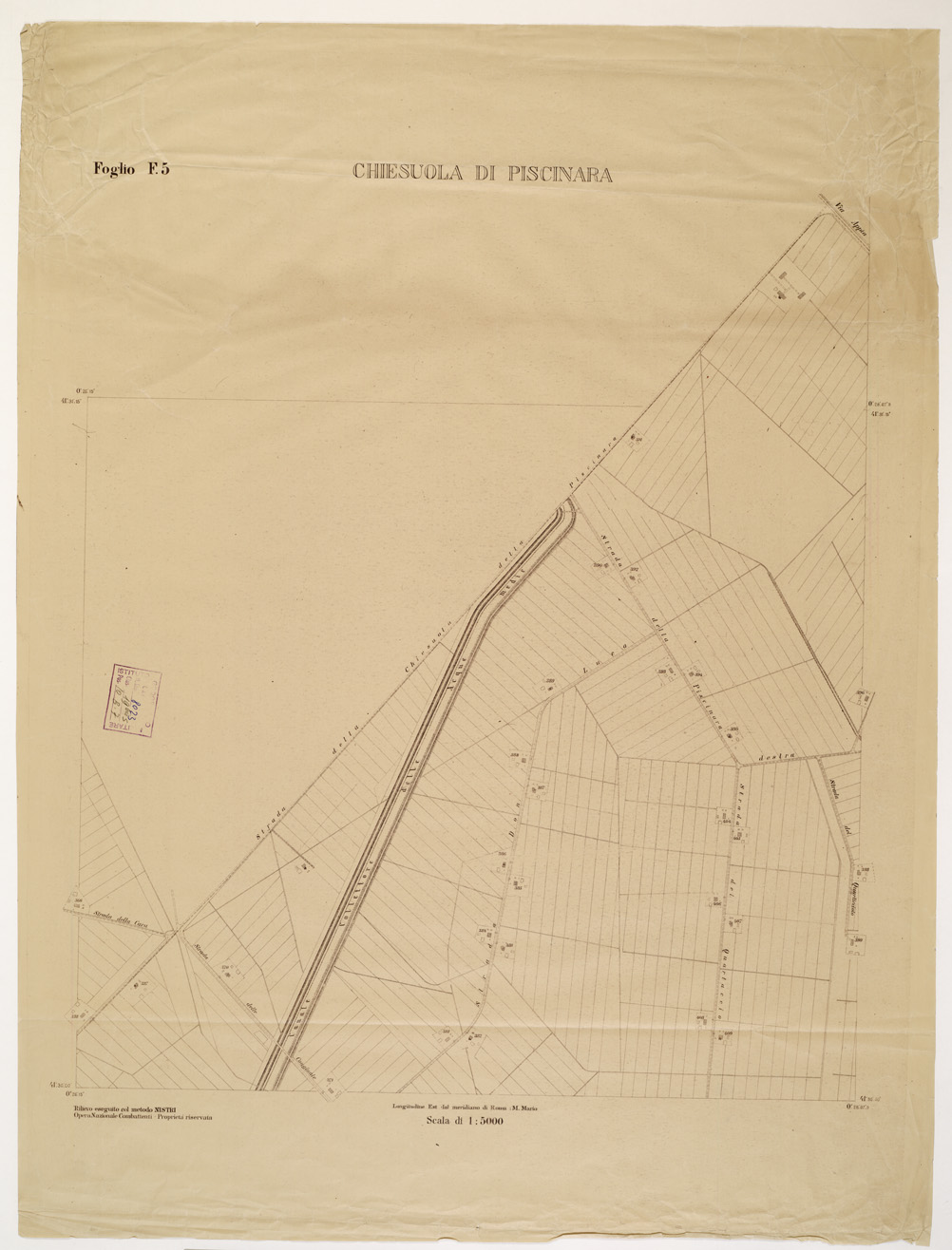 (N:15262) RILIEVO DELLA ZONA DI LITTORIA COL METODO NISTRI - Foglio F5 - Chiesuola di Piscinara (B0002582) Carte e stampe antiche: riproduzione a colori su carta (formato A1)