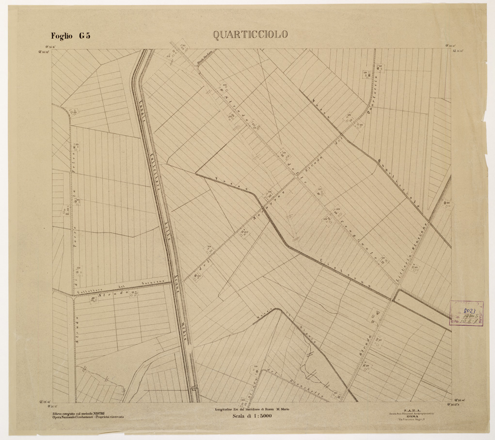 (N:15270) RILIEVO DELLA ZONA DI LITTORIA COL METODO NISTRI - Foglio G5 - Quarticciolo (B0002590) Carte e stampe antiche: riproduzione a colori su carta (formato A1)