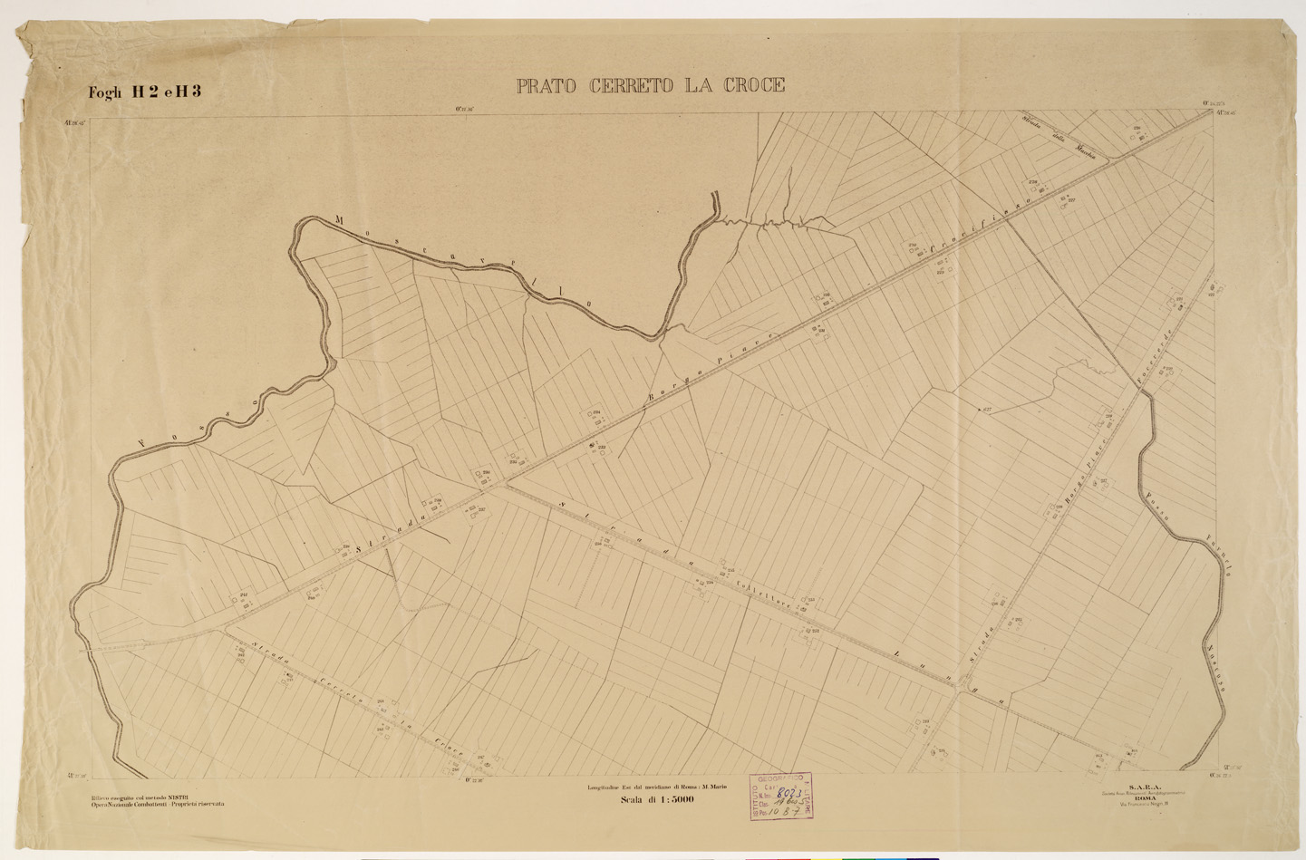 (N:15273) RILIEVO DELLA ZONA DI LITTORIA COL METODO NISTRI - Foglio H2-H3 - Prato Cerreto La Croce (B0002593) Carte e stampe antiche: riproduzione a colori su carta (formato A1)