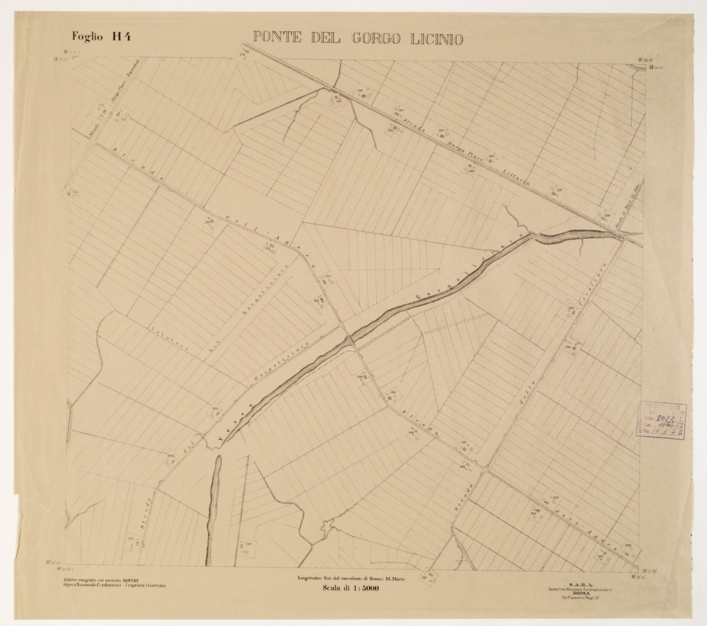 (N:15274) RILIEVO DELLA ZONA DI LITTORIA COL METODO NISTRI - Foglio H4 - Ponte del Gorgo Licinio (B0002594) Carte e stampe antiche: riproduzione a colori su carta (formato A1)