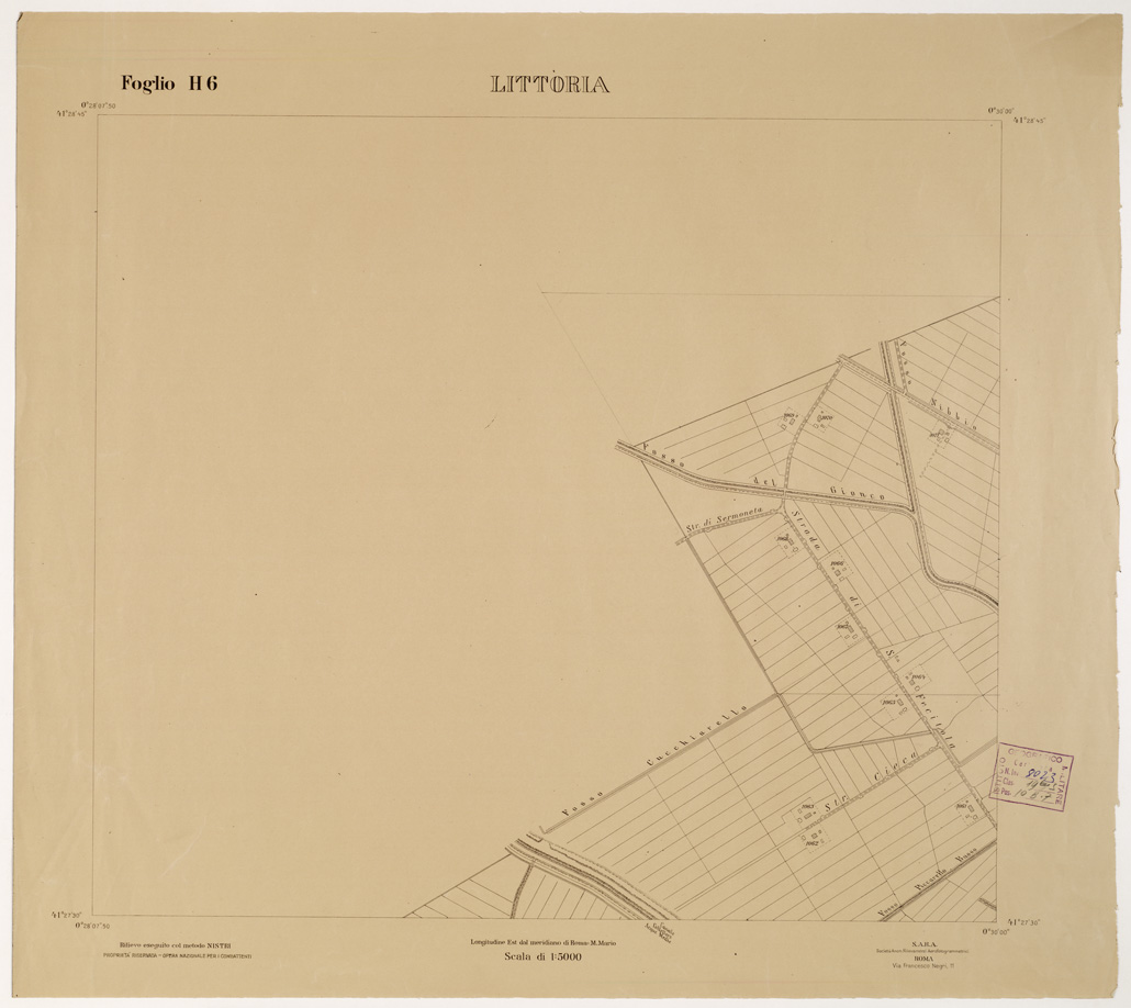 (N:15276) RILIEVO DELLA ZONA DI LITTORIA COL METODO NISTRI - Foglio H6 - Littoria (B0002596) Carte e stampe antiche: riproduzione a colori su carta (formato A1)