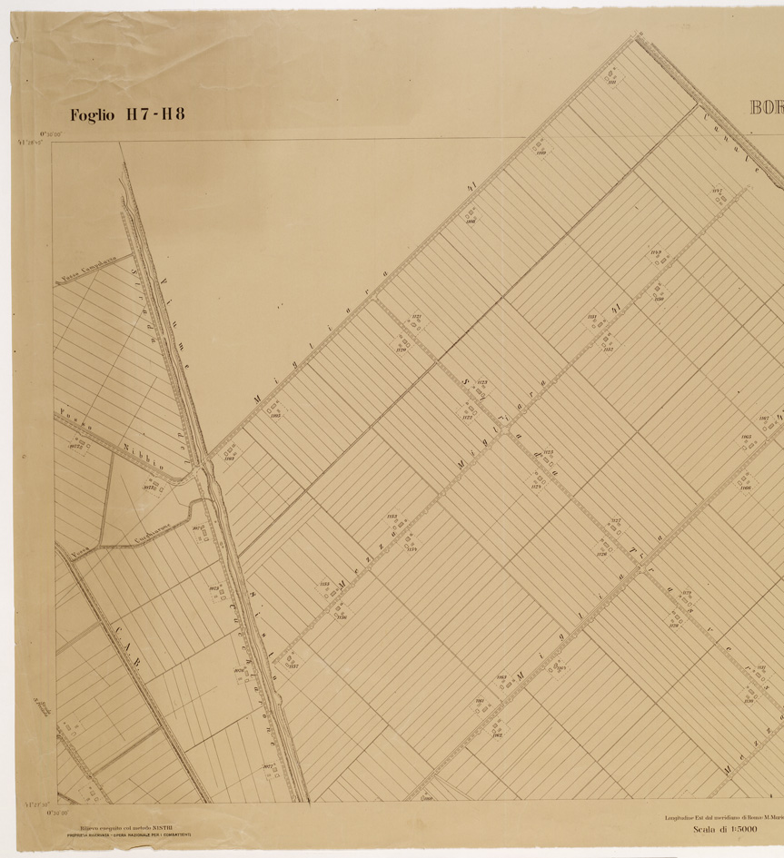 (N:15277) RILIEVO DELLA ZONA DI LITTORIA COL METODO NISTRI - Foglio H7-H8 - Borgo Faiti (B0002597, B0002598, B2597-98) Carte e stampe antiche: riproduzione a colori su carta (formato A1)