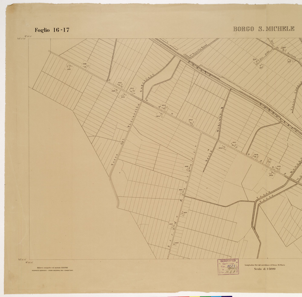 (N:15287) RILIEVO DELLA ZONA DI LITTORIA COL METODO NISTRI - Foglio I6-I7 - Borgo S. Michele (B0002602, B0002603, B2602-03) Carte e stampe antiche: riproduzione a colori su carta (formato A1)