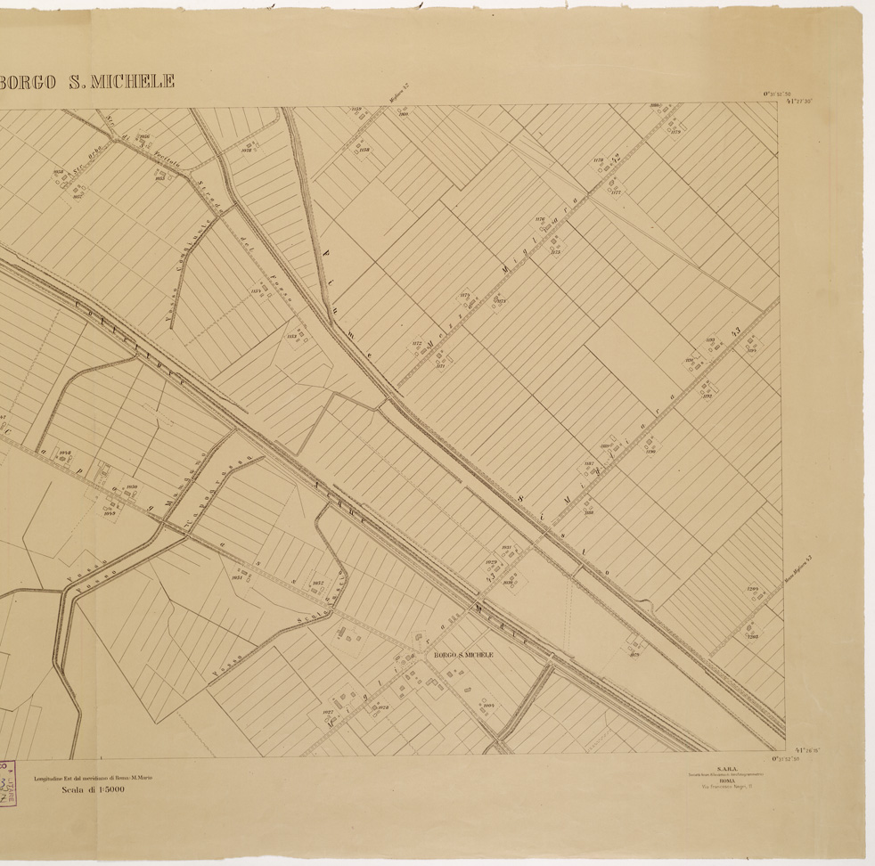 (N:15287) RILIEVO DELLA ZONA DI LITTORIA COL METODO NISTRI - Foglio I6-I7 - Borgo S. Michele (B0002602, B0002603, B2602-03) Carte e stampe antiche: riproduzione a colori su carta (formato A1)