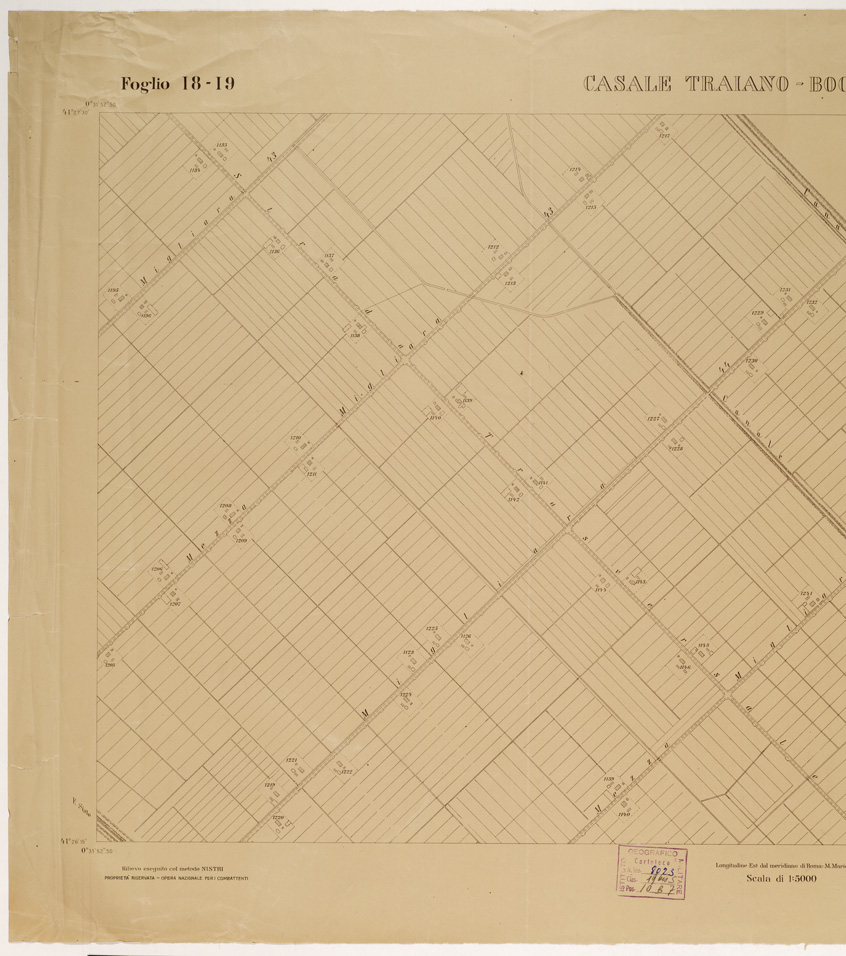 (N:15289) RILIEVO DELLA ZONA DI LITTORIA COL METODO NISTRI - Foglio I8-I9 - Casale Traiano-Bocca di Fiume (B0002604, B0002605, B2604-05) Carte e stampe antiche: riproduzione a colori su carta (formato A1)