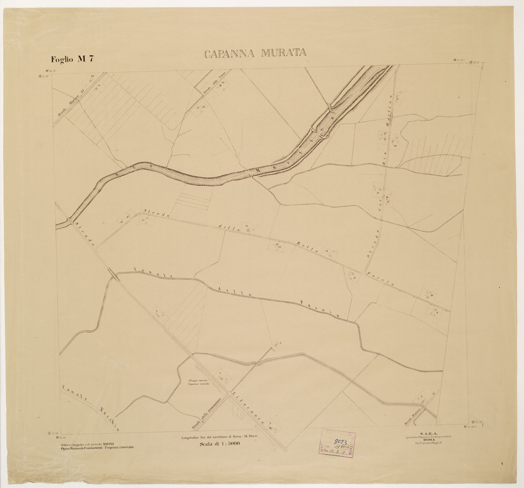 (N:15304) RILIEVO DELLA ZONA DI LITTORIA COL METODO NISTRI - Foglio M7 - Capanna Murata (B0002607) Carte e stampe antiche: riproduzione a colori su carta (formato A1)