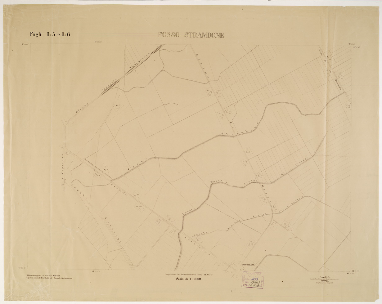 (N:15298) RILIEVO DELLA ZONA DI LITTORIA COL METODO NISTRI - Foglio L5-L6 - Fosso Strambone (B0002608) Carte e stampe antiche: riproduzione a colori su carta (formato A1)